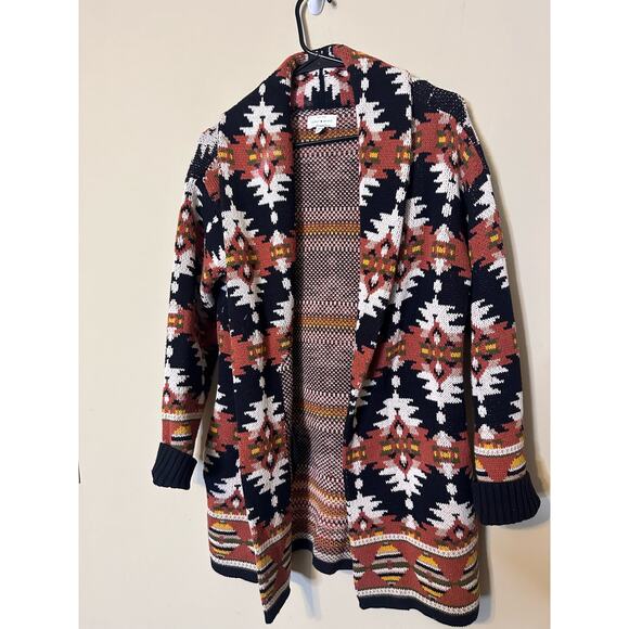 Lucky Brand Sweater Aztec Southwestern Open Front Shawl Collar Black Women's S/P - Picture 3 of 5